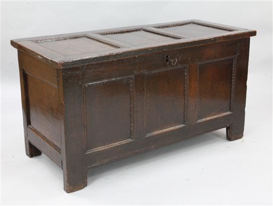 An early 18th century oak coffer, W.4ft 4in. D.1ft 11in. H.2ft 4in.